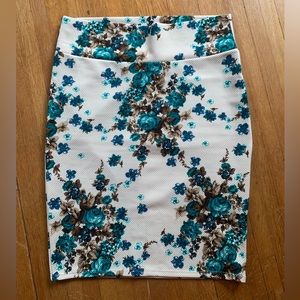 Vintage LuLaRoe Cassie Pencil Skirt Blue White Floral Unicorn XL
